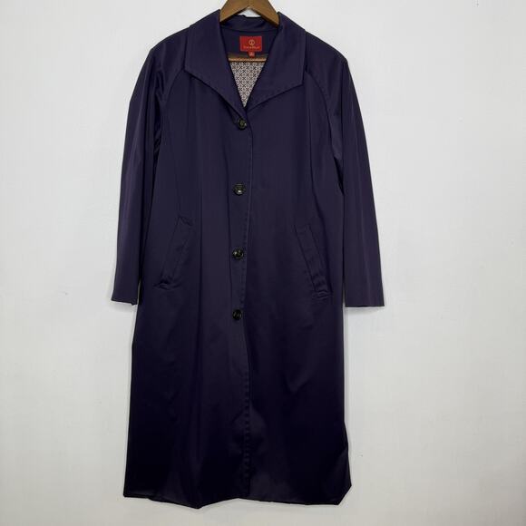 Cole Haan Coat Womens 12 Purple Thermore Insulated Long Button Trench Jacket - Picture 1 of 8